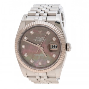 Rolex Dark Mother of Pearl 18K White Gold and Stainless Steel Diamonds Datejust 116234 Women's Wristwatch 36 mm