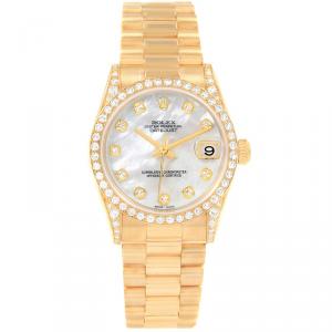 Pre Owned Rolex MOP 18K Yellow Gold Diamond President Datejust Women's Wristwatch 31MM