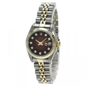 Rolex Champagne Red 18K Yellow Gold and Stainless Steel Datejust 69173 Women's Wristwatch 26 MM