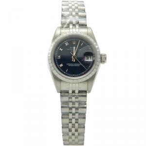 Rolex Navy Stainless Steel Date Just Roman Numbers Dial Women's Watch 26MM