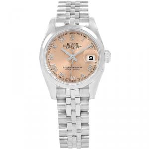 Pre Owned Rolex Salmon Stainless Steel Datejust 179160 Women's Wristwatch 26MM