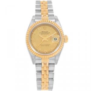 Pre Owned Rolex Champagne 18K Yellow Gold and Stainless Steel Datejust 69173 Women's Wristwatch 26MM