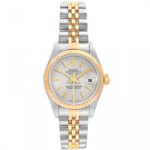 Rolex Silver Tapestry 18K Yellow Gold and Stainless Steel Datejust 69173 Women's Wristwatch 26MM
