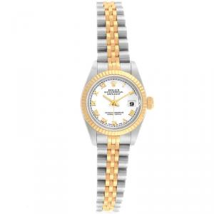 Pre Owned Rolex White 18K Yellow Gold and Stainless Steel Datejust 69173 Women's Wristwatch 26MM