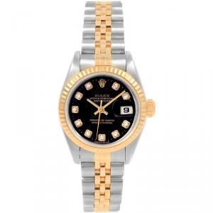 Pre Owned Rolex Black 18K Yellow Gold and Stainless Steel Datejust 79173 Women's Wristwatch 26MM