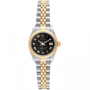 Pre Owned Rolex Black Pyramid 18K Yellow Gold and Stainless Steel Datejust 69173 Women's Wristwatch 26MM