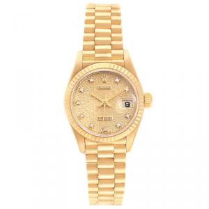 Pre Owned Rolex Champagne 18K Yellow Gold Diamond President 69178 Women's Wristwatch 26MM