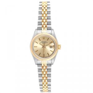 Pre Owned Rolex Champagne 18K Yellow Gold Stainless Steel Datejust 69173 Women's Wriswatch 26 MM