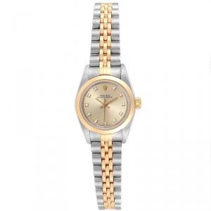 Pre Owned Rolex Champagne 18K Yellow Gold Diamond and Stainless Steel Non Date 76183 Women's Wristwatch 24MM
