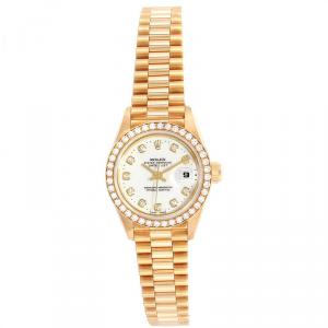 Rolex White Diamonds 18K Yellow Gold President Datejust 69138 Women's Wristwatch 26 MM
