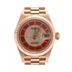 Pre Owned Rolex Diamond Champagne Yellow Gold Datejust 69178 Women's Wristwatch 25MM