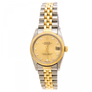 Pre Owned Rolex Gold 18K Yellow Gold Stainless Steel Diamonds Datejust 68273 Women's Wristwatch 31 mm