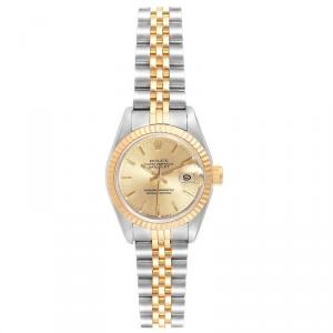 Pre Owned Rolex Champagne 18K Yellow Gold and Stainless Steel Datejust 69173 Women's Wristwatch 26MM