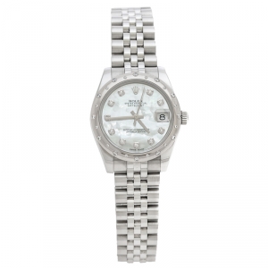 Rolex Mother of Pearl Stainless Steel Diamonds Datejust 31 178344 Women's Wristwatch 31 mm