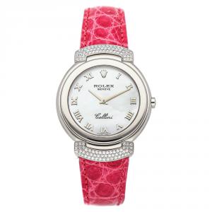 Rolex MOP Diamonds 18K White Gold Cellini Cellissima 6682/9 Women's Wristwatch 33 MM