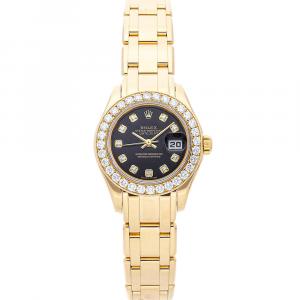 Rolex Black Diamonds 18K Yellow Gold Datejust 80298 Women's Wristwatch 29 MM