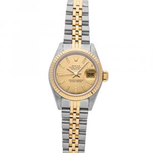 Pre Owned Rolex Champagne 18K Yellow Gold And Stainless Steel Datejust 69173 Women's Wristwatch 26 MM