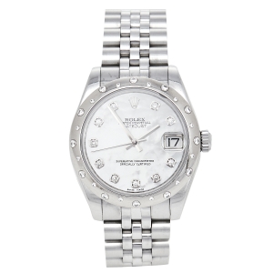 Pre Owned Rolex Mother of Pearl 18K White Gold & Stainless Steel Diamond Datejust 178344 Women's Wristwatch 31 mm