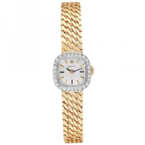 Rolex Silver Diamonds 14k Yellow Gold Vintage Cocktail Women's Wristwatch 17 MM