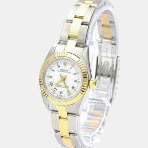 Rolex White 18k Yellow Gold And Stainless Steel Oyster Perpetual 76193 Automatic Women's Wristwatch 24 mm
