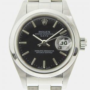 Rolex Black Stainless Steel Oyster Perpetual Date 79160 Women's Wristwatch 26 mm