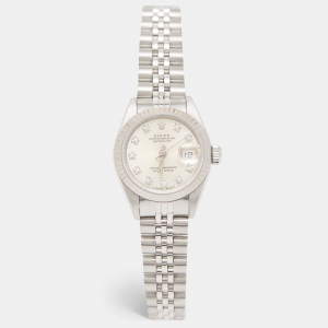 Pre Owned Rolex Silver 18K White Gold Stainless Steel Diamond Datejust 69174 Women's Wristwatch 26 mm