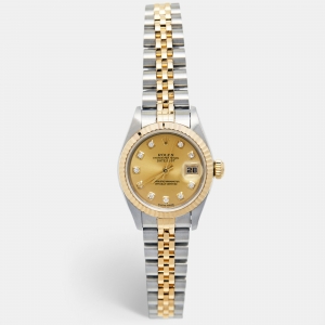 Rolex Champagne 18K Yellow Gold Stainless Steel Diamond Datejust 79173 Women's Wristwatch 26 mm