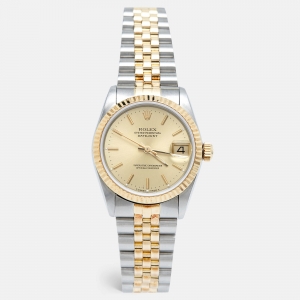 Rolex Champagne 18k Yellow Gold Stainless Datejust 68273 Women's Wristwatch 31 mm