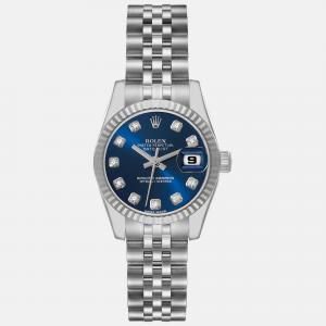 Rolex Datejust Steel White Gold Blue Diamond Dial Ladies Watch 26 mm