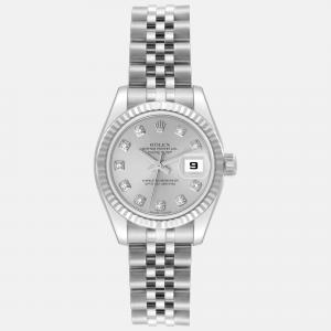 Rolex Datejust Steel White Gold Silver Diamond Dial Ladies Watch 26 mm