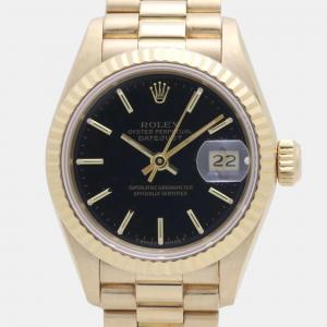 Rolex Black 18k Yellow Gold Datejust 69178 Automatic Women's Wristwatch 26 mm
