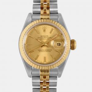 Rolex Champagne Stainless Steel, 18K Yellow Gold Datejust 69173 Automatic Women's Wristwatch 26mm