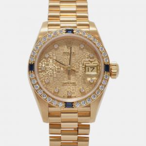 Rolex Gold 18k Yellow Gold Diamond Datejust Automatic Women's Wristwatch 26 mm