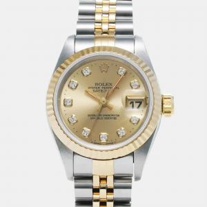 Rolex Champagne Diamond 18k Yellow Gold Stainless Steel Datejust Automatic Women's Wristwatch 26 mm