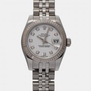 Rolex White 18k White Gold Stainless Steel Diamond Datejust Automatic Women's Wristwatch 26 mm