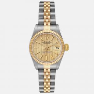 Rolex Datejust Champagne Tapestry Dial Steel Yellow Gold Ladies Watch 26 mm