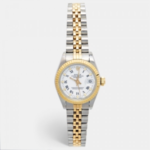 Rolex White 18K Yellow Gold And Stainless Steel Datejust 69173 Women's Wristwatch 26 mm