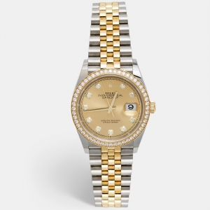 Rolex Champagne Diamond 18k Yellow Gold Stainless Steel Datejust 126283RBR Women's Wristwatch 36 mm 