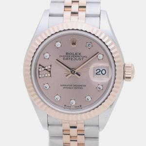 Rolex Pink 18k Rose Gold Diamond Stainless Steel Datejust Automatic Women's Wristwatch 28 mm