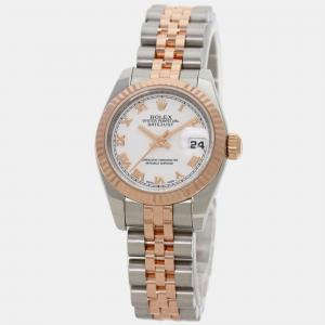 Rolex White 18k Rose Gold Stainless Steel Datejust Automatic Women's Wristwatch 26 mm