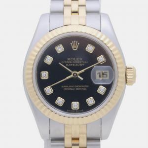 Rolex Black 18k Yellow Gold Stainless Steel Datejust Automatic Women's Wristwatch 26 mm