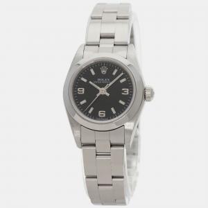 Rolex Black Stainless Steel Oyster Perpetual Automatic Women's Wristwatch 24 mm