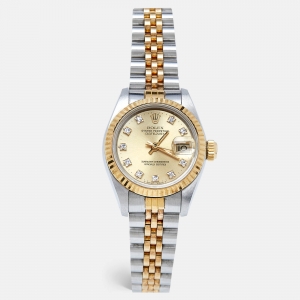 Rolex Champagne Diamond 18K Yellow Gold Stainless Steel Datejust 69173 Women's Wristwatch 26 mm