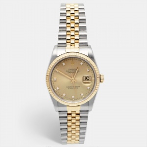Rolex Champagne Diamond 18K Yellow Gold Stainless Steel Datejust 16233 Unisex Wristwatch 36 mm