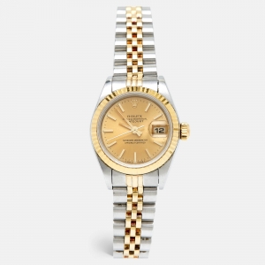 Rolex Champagne 18K Yellow Gold Stainless Steel Datejust 69173 Women's Wristwatch 26 mm