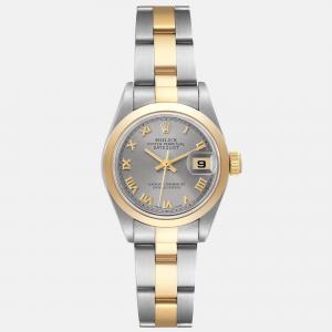 Rolex Datejust Steel Yellow Gold Smooth Bezel Slate Dial Ladies Watch 26 mm