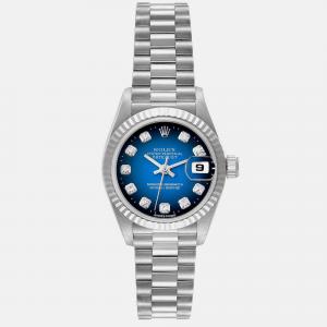 Rolex President Datejust White Gold Vignette Diamond Dial Ladies Watch 26 mm