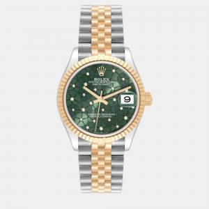 Rolex Datejust Midsize Steel Yellow Gold Floral Diamond Dial Ladies Watch 31 mm
