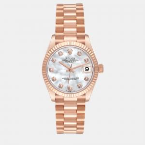 Rolex President Datejust Midsize Rose Gold MOP Diamond Ladies Watch 31 mm