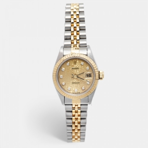 Pre Owned Rolex Champagne Jubilee Diamond 18K Yellow Gold Stainless Steel Datejust 69173 Women's Wristwatch 26 mm